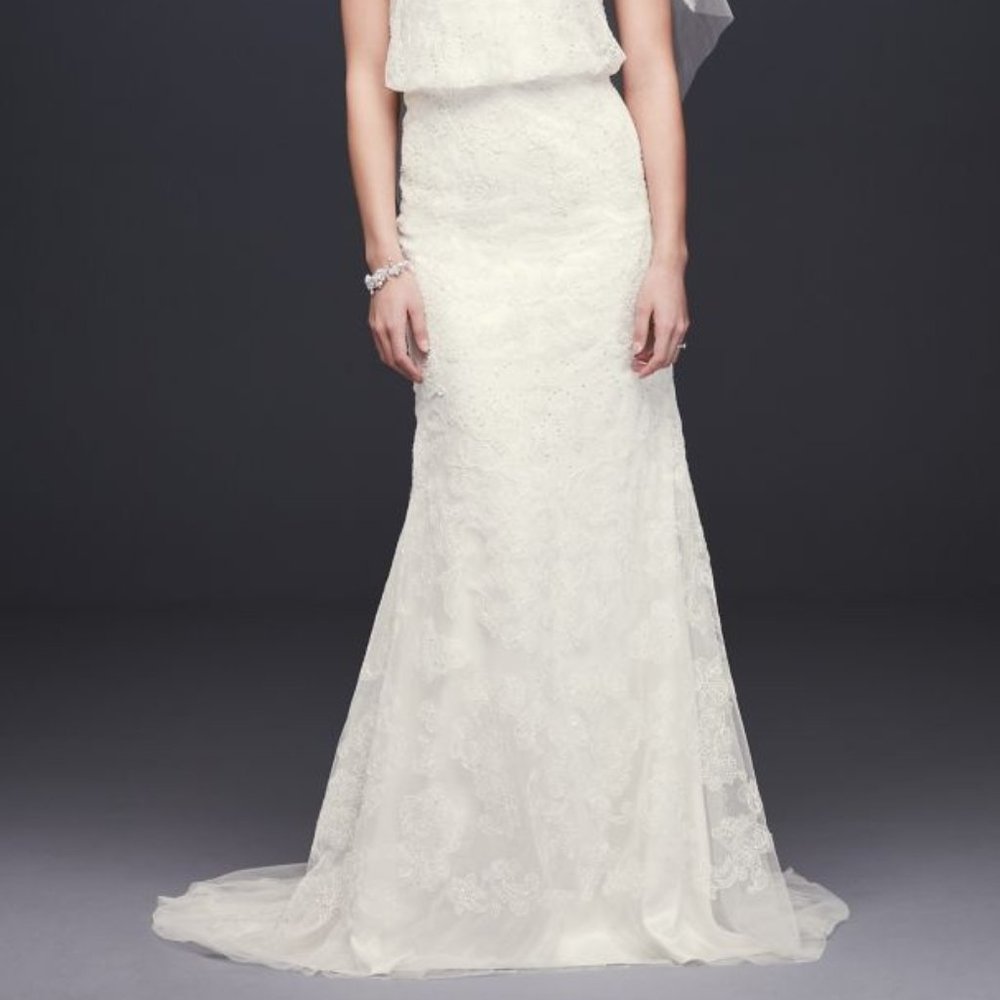 Melissa Sweet Beaded Blouson Two-Piece Sheath Wedding Dress Ivory size 6 - Picture 4 of 6